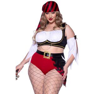 Plus Wicked Wench Pirate Costume, Crop Peasant Top with Cheeky Shorts